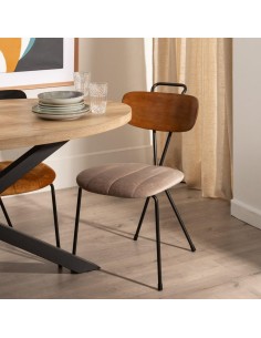 Silla MUREM de tejido en beige y metal con acabado negro. 2
