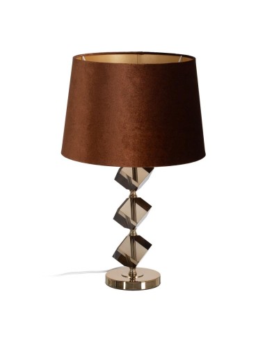 LÁMPARA MESA MARRÓN-ORO METAL-CRISTAL 28 X 28 X 62 CM