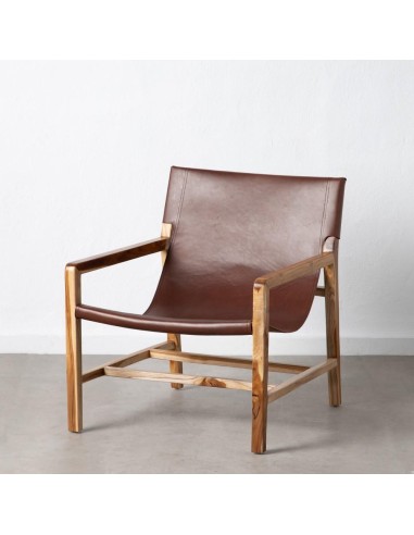 SILLÓN MARRÓN MADERA TECA-PIEL SALÓN 69 X 82 X 82 CM