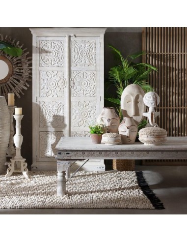 MESA CENTRO BLANCO ROZADO MADERA MANGO 177 X...