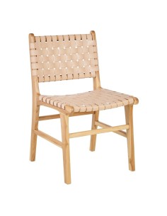 SILLA BEIGE MADERA TECA-PIEL 50 X 56 X 87 CM 2
