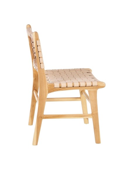 SILLA BEIGE MADERA TECA-PIEL 50 X 56 X 87 CM