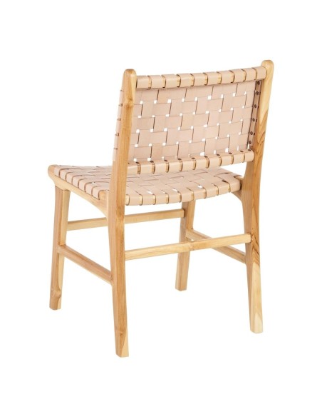 SILLA BEIGE MADERA TECA-PIEL 50 X 56 X 87 CM