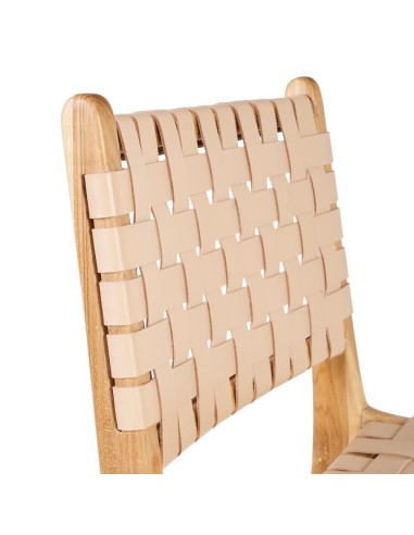 SILLA BEIGE MADERA TECA-PIEL 50 X 56 X 87 CM