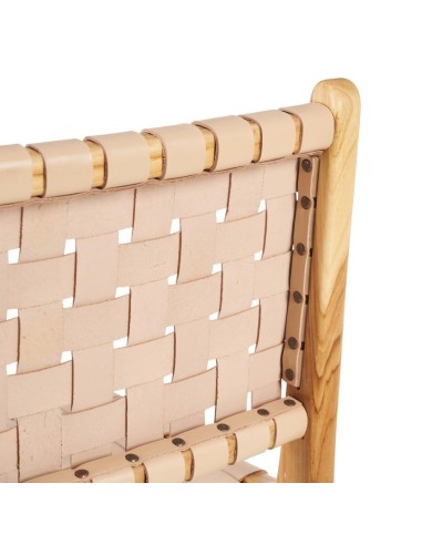 SILLA BEIGE MADERA TECA-PIEL 50 X 56 X 87 CM