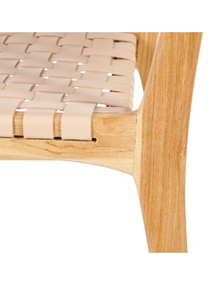 SILLA BEIGE MADERA TECA-PIEL 50 X 56 X 87 CM