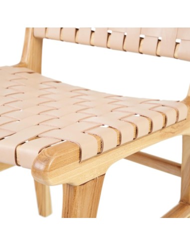 SILLA BEIGE MADERA TECA-PIEL 50 X 56 X 87 CM