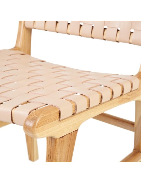 SILLA BEIGE MADERA TECA-PIEL 50 X 56 X 87 CM