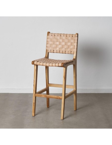 TABURETE BEIGE MADERA TECA-PIEL 45 X 57 X 95 CM
