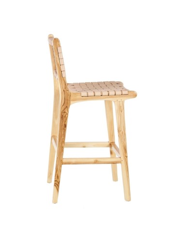 TABURETE BEIGE MADERA TECA-PIEL 45 X 57 X 95 CM