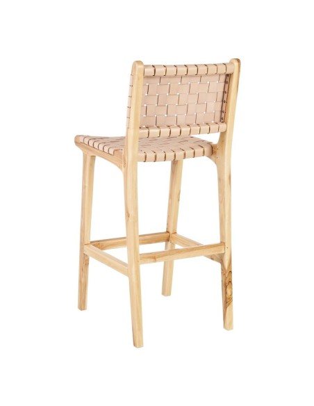 TABURETE BEIGE MADERA TECA-PIEL 45 X 57 X 95 CM