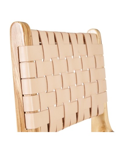 TABURETE BEIGE MADERA TECA-PIEL 45 X 57 X 95 CM