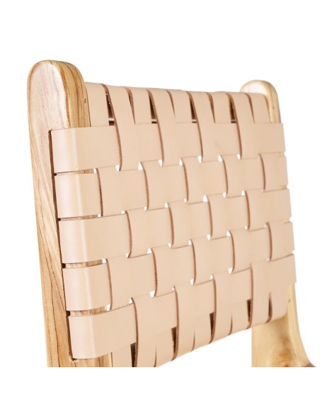 TABURETE BEIGE MADERA TECA-PIEL 45 X 57 X 95 CM