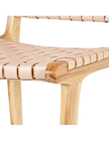 TABURETE BEIGE MADERA TECA-PIEL 45 X 57 X 95 CM