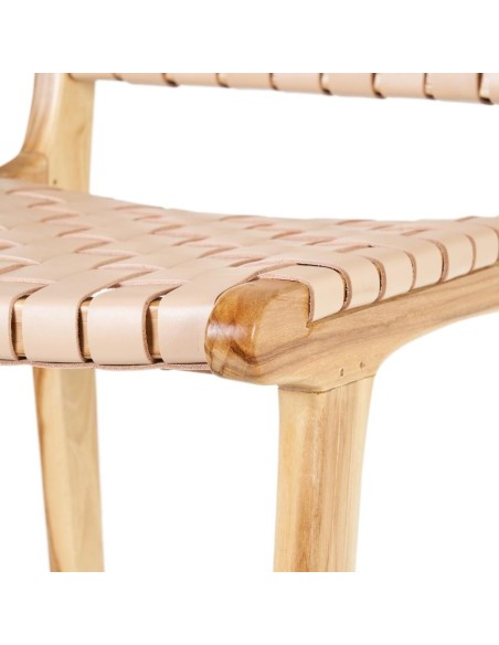 TABURETE BEIGE MADERA TECA-PIEL 45 X 57 X 95 CM