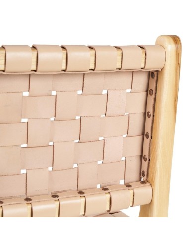 TABURETE BEIGE MADERA TECA-PIEL 45 X 57 X 95 CM