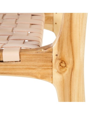 TABURETE BEIGE MADERA TECA-PIEL 45 X 57 X 95 CM