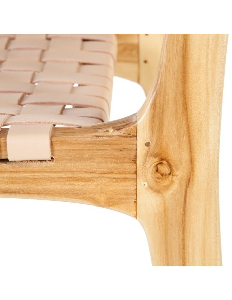 TABURETE BEIGE MADERA TECA-PIEL 45 X 57 X 95 CM