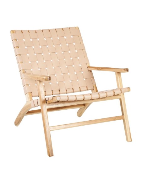 BUTACA BEIGE MADERA TECA-PIEL 74 X 78 X 75 CM