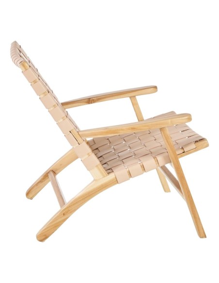 BUTACA BEIGE MADERA TECA-PIEL 74 X 78 X 75 CM