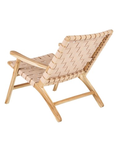 BUTACA BEIGE MADERA TECA-PIEL 74 X 78 X 75 CM