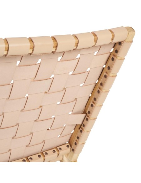 BUTACA BEIGE MADERA TECA-PIEL 74 X 78 X 75 CM