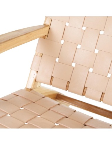 BUTACA BEIGE MADERA TECA-PIEL 74 X 78 X 75 CM