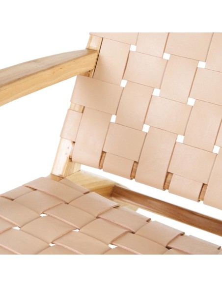 BUTACA BEIGE MADERA TECA-PIEL 74 X 78 X 75 CM