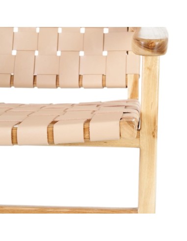 BUTACA BEIGE MADERA TECA-PIEL 74 X 78 X 75 CM