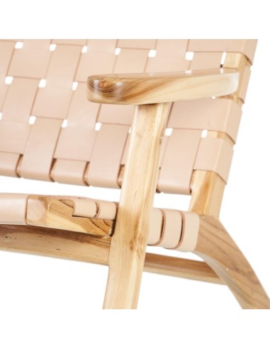 BUTACA BEIGE MADERA TECA-PIEL 74 X 78 X 75 CM