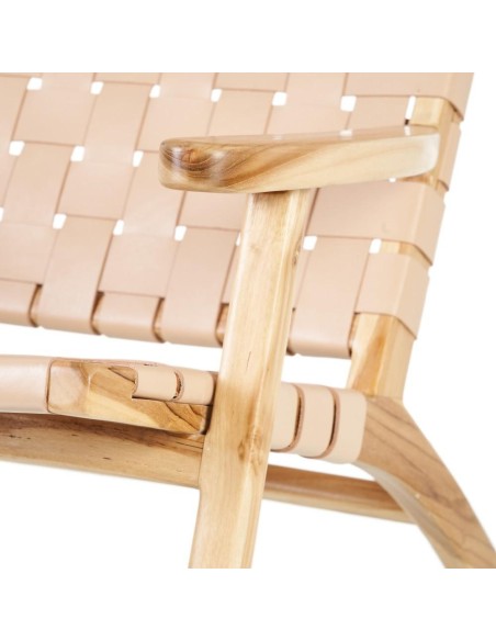 BUTACA BEIGE MADERA TECA-PIEL 74 X 78 X 75 CM