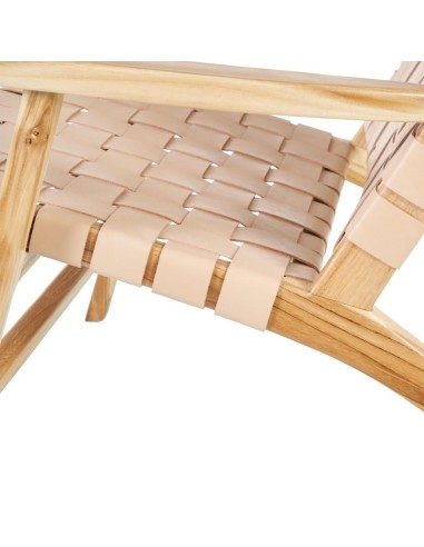 BUTACA BEIGE MADERA TECA-PIEL 74 X 78 X 75 CM