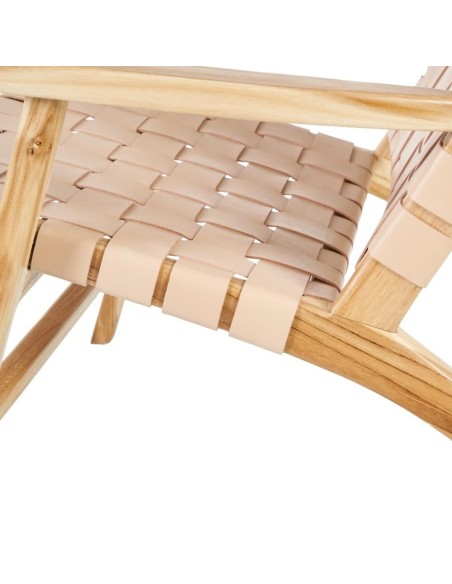 BUTACA BEIGE MADERA TECA-PIEL 74 X 78 X 75 CM