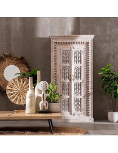 ARMARIO BLANCO ROZADO MADERA DE MANGO 100 X 40 X 180 CM 2