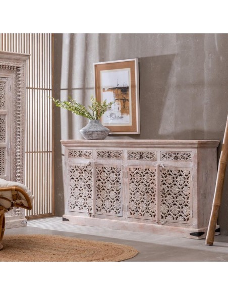 APARADOR BLANCO ROZADO MADERA DE MANGO 180 X 40 X 96 CM