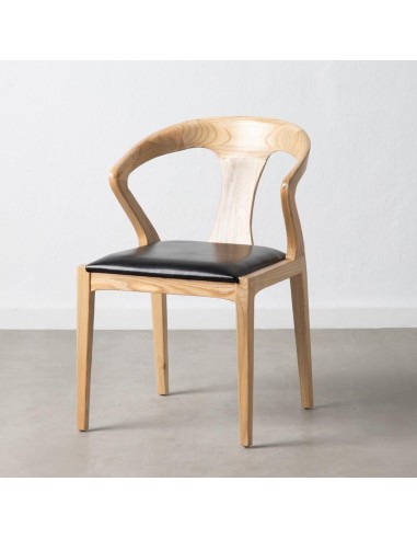 SILLA NATURAL-NEGRO MADERA TECA-PIEL 55 X 54 X 77 CM