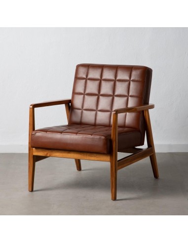 SILLÓN MARRÓN MADERA TECA-PIEL SALÓN 68 X 78 X 82 CM
