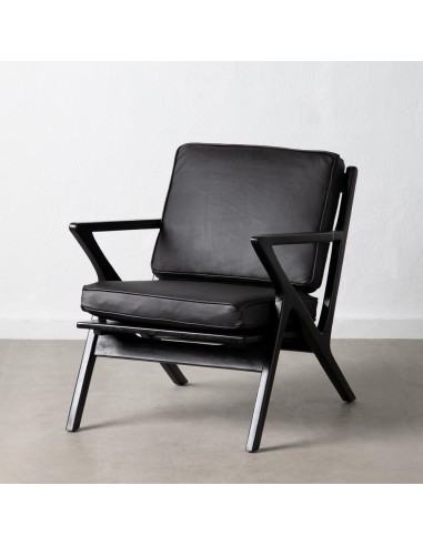 SILLÓN NEGRO MADERA TECA-PIEL SALÓN 78 X 64 X 75 CM