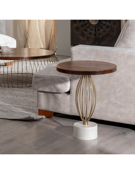 MESA AUXILIAR NATURAL-ORO MADERA-HIERRO 45,50 X 45,50 X 52,5