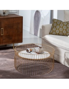 MESA CENTRO ORO-BLANCO HIERRO / MÁRMOL 72 X 72 X 40 CM 2