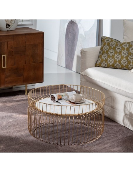 MESA CENTRO ORO-BLANCO HIERRO / MÁRMOL 72 X 72 X 40 CM