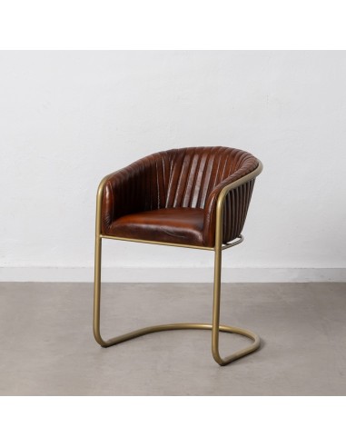 SILLA MARRÓN METAL / PIEL SALÓN 55 X 53 X 74 CM