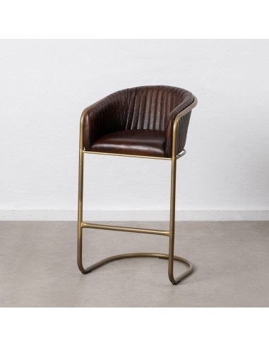 TABURETE MARRÓN METAL / PIEL SALÓN 56 X 54 X 98 CM