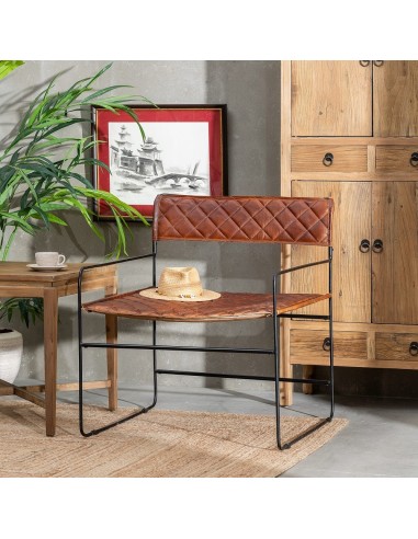 SILLA MARRÓN METAL / PIEL SALÓN 76 X 75 X 89 CM