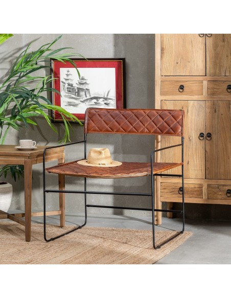 SILLA MARRÓN METAL / PIEL SALÓN 76 X 75 X 89 CM