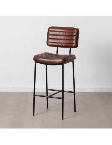 TABURETE MARRÓN METAL / PIEL SALÓN 43 X 38 X 109 CM