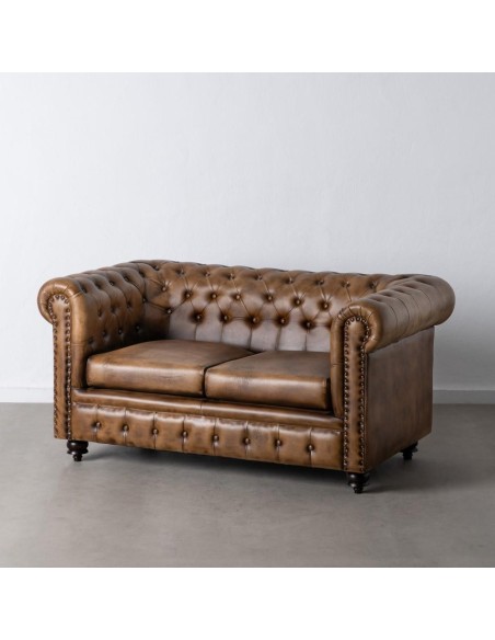 SOFÁ 2 PLAZAS MARRÓN PIEL SALÓN 153 X 83 X 76 CM