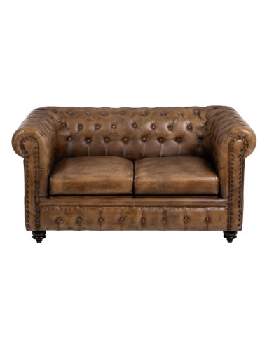 SOFÁ 2 PLAZAS MARRÓN PIEL SALÓN 153 X 83 X 76 CM