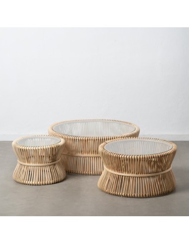 S/3 MESA CENTRO NATURAL RATÁN SALÓN 87 X 87 X 36 CM