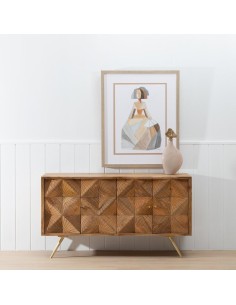 APARADOR NATURAL 155 X 42, MADERA DE MANGO y metal dorado 2